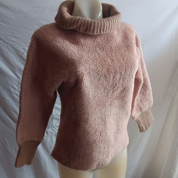 Small Vintage Cozy Faux Fur Turtleneck Sweater Petti Plush Pullover Ribbed Hem - Picture 3 of 5